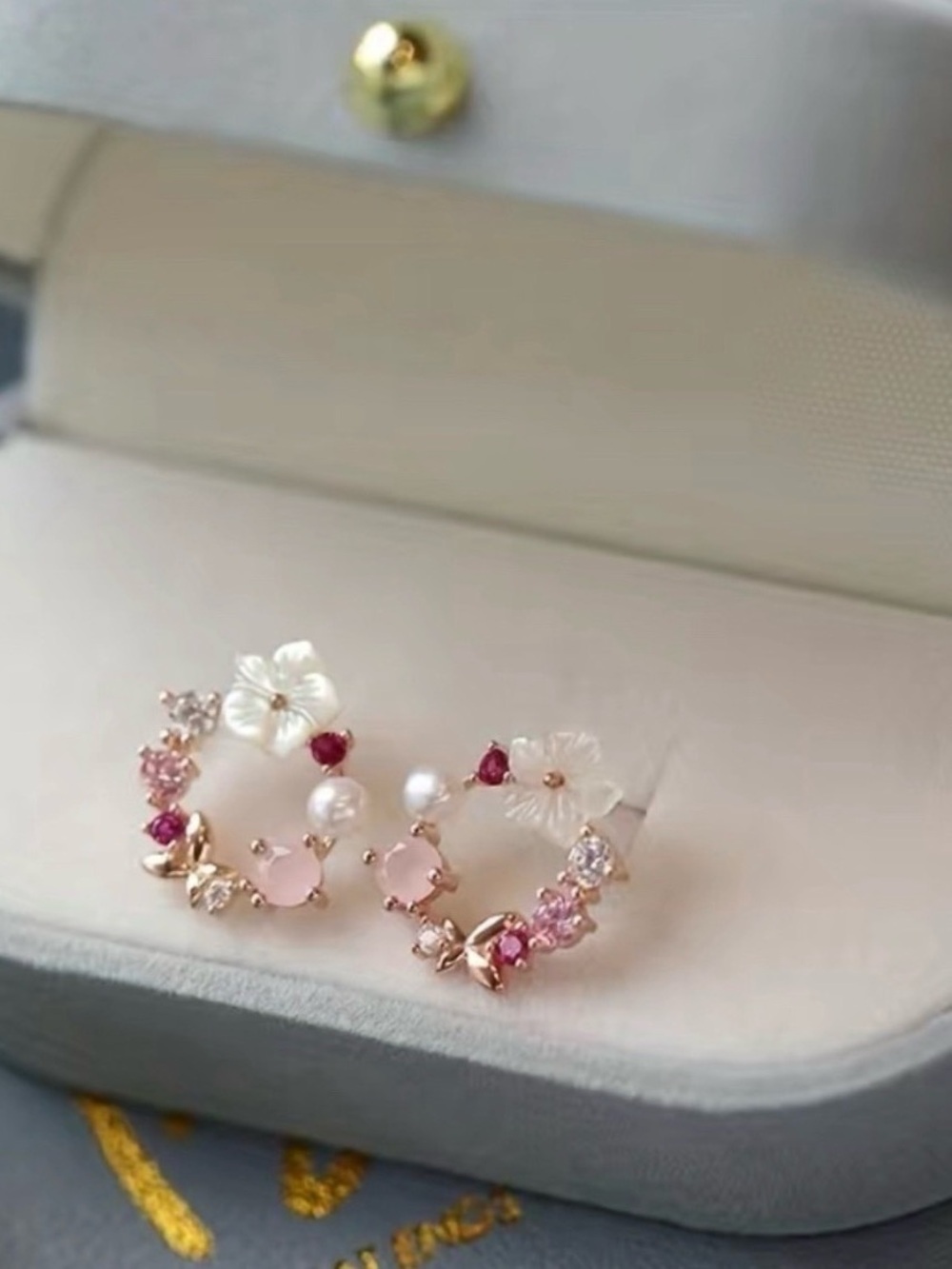 Beginning Boutique Rose Gold Pink Floral Pearl Hoop Earrings